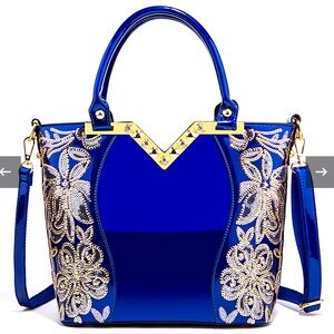 Elegant Blue and Gold Women's Handbag